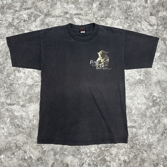 Vintage Star Wars T Shirt Yoda Fear Is The Path To The Dark Side Size L Black - Picture 2 of 7
